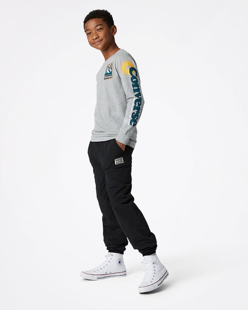 Boys' Converse Long Sleeve Sneaker Collage T-Shirts Dark Grey | AU 89546X